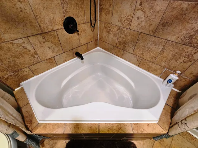 a bathroom with a bathtub