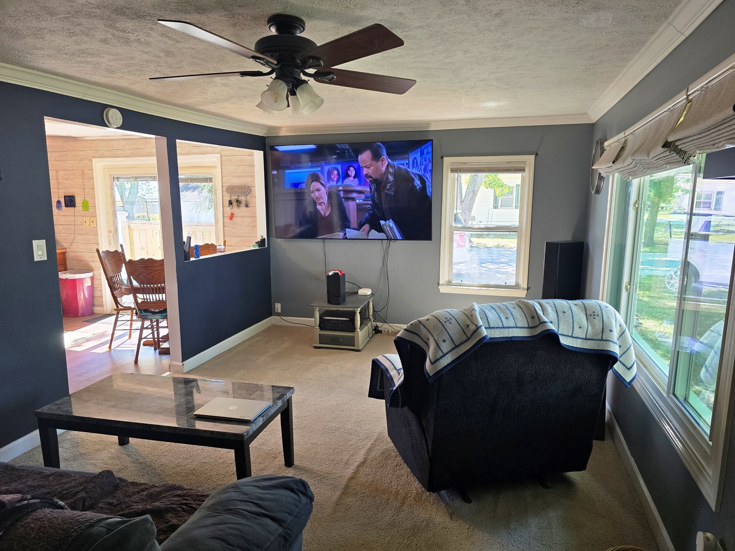 602 North 4th Avenue Chenoa, IL 61726 - Photo 3 of 38 a living room with furniture a flat screen tv and a large window