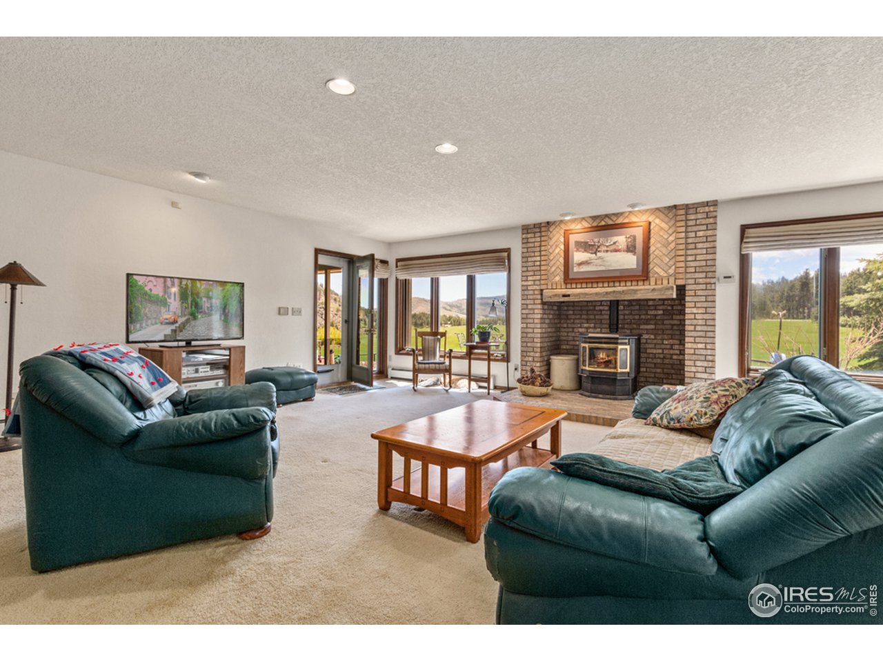11900 Rist Canyon Road Bellvue, CO 80512 - Photo 5 of 34 a living room with furniture a fireplace and a flat screen tv