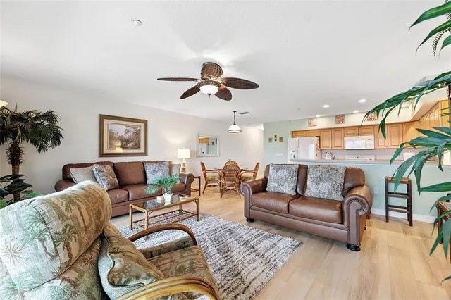 a living room with furniture ceiling fan and a rug