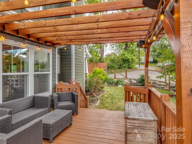 a view of porch with seating space