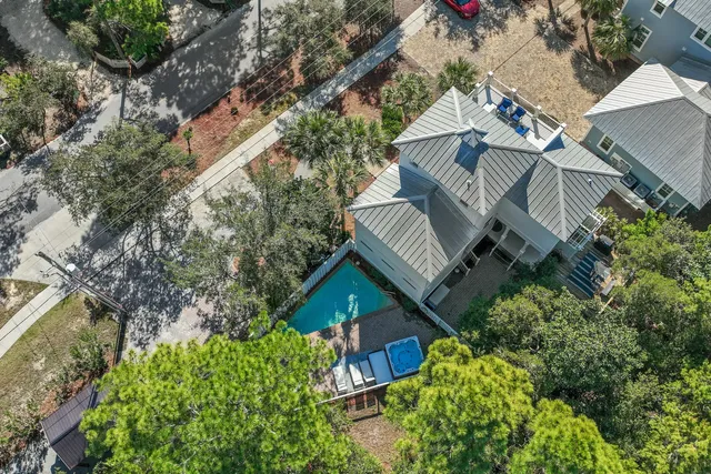 an aerial view of a house