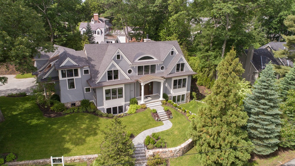 65 White Oak Road Wellesley, MA 02481 - Photo 28 of 28 a aerial view of a house with swimming pool next to a yard