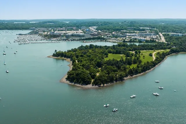 a view of a lake with a city