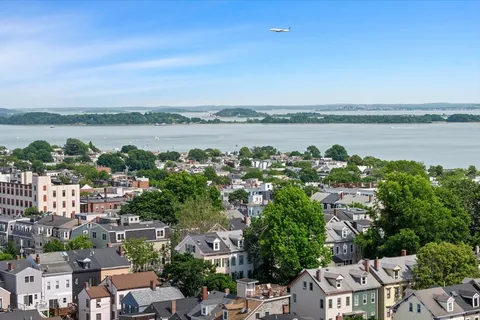 a city view with a lake view