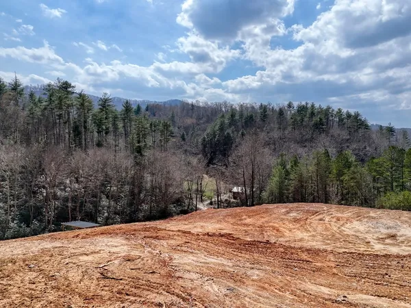 a view of the top of a covered with snow in the background