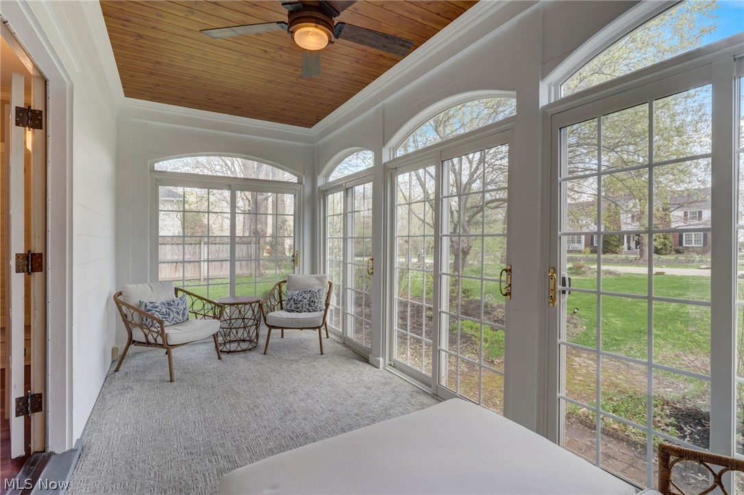 102 Wolcott Road Akron, OH 44313 - Photo 39 of 48 Sunroom with ceiling fan and wood ceiling