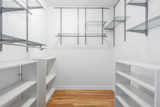a view of an empty walk in closet