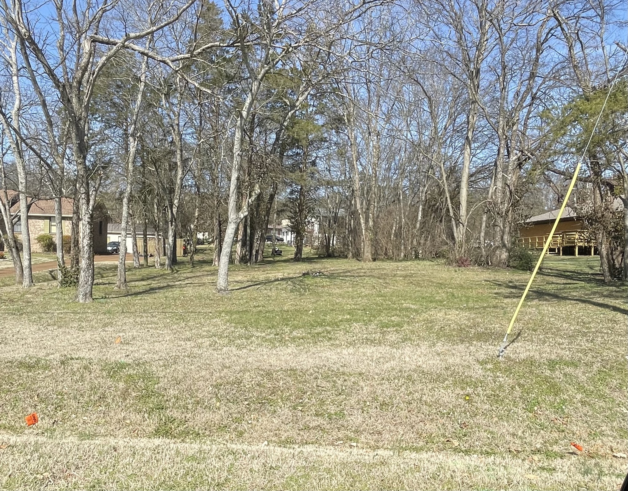 a backyard of apartments with trees