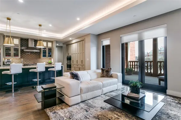 a living room with furniture and a table