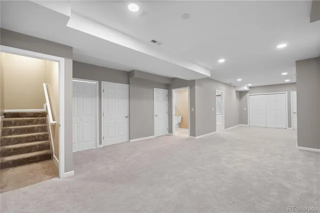 a view of hallway with a large window