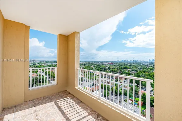 a view of a city from a balcony