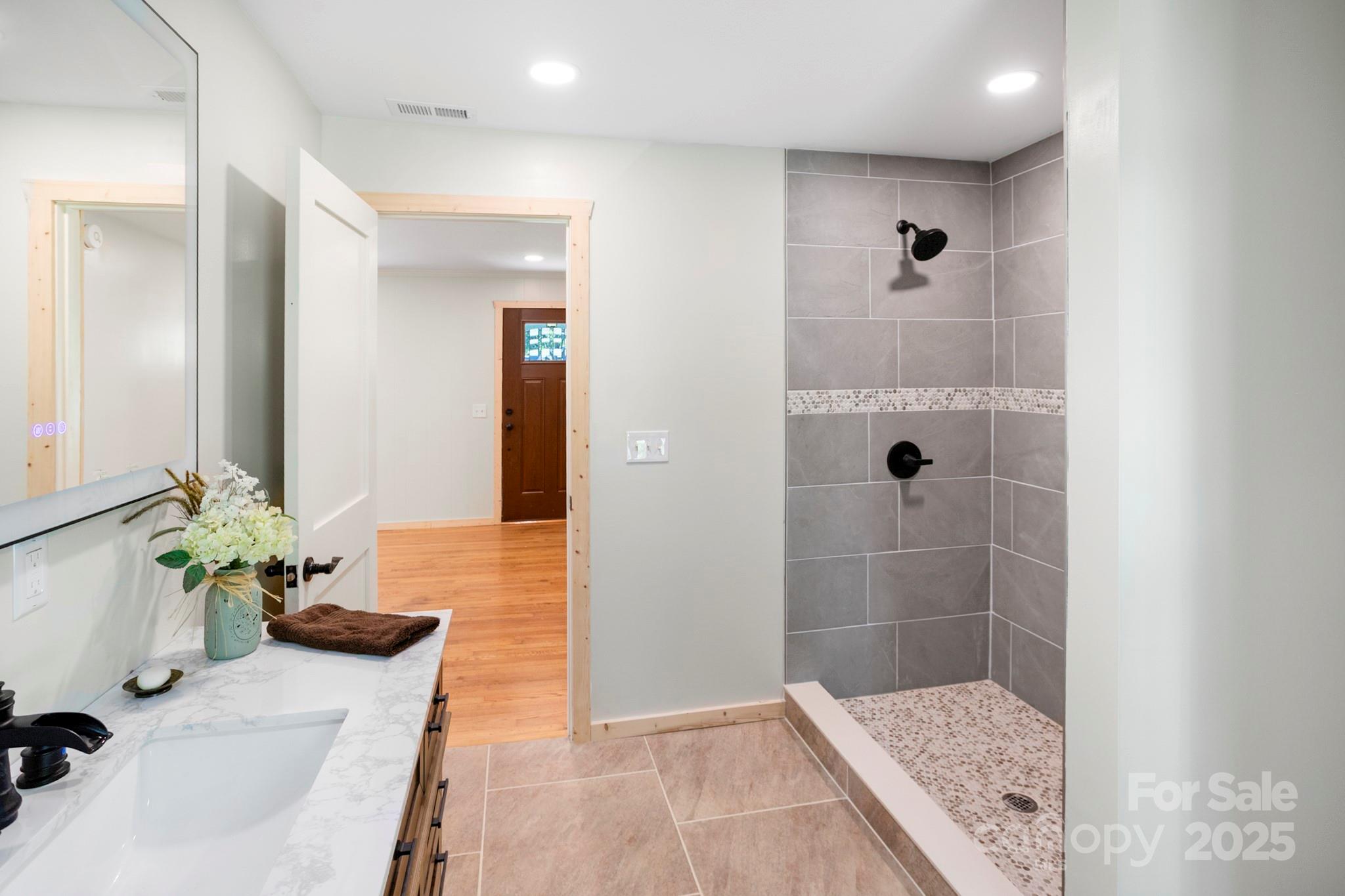1808 Allens Creek Road Waynesville, NC 28786 - Photo 38 of 45 a bath room with a sink a potted plant and a shower