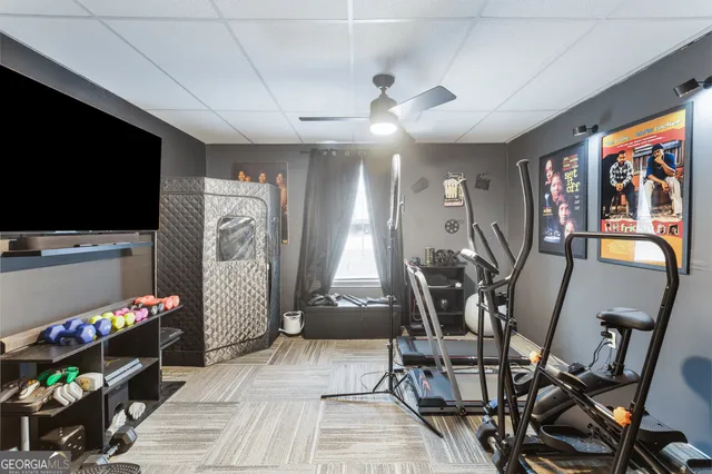 a view of a room with gym equipment