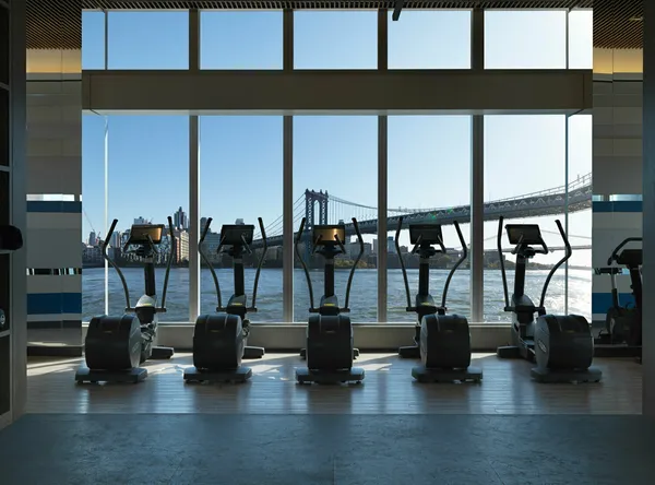 a room with gym equipment