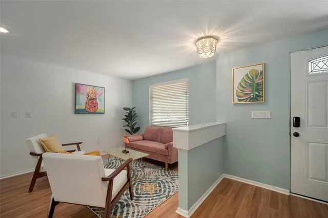 a view of a garden with a patio