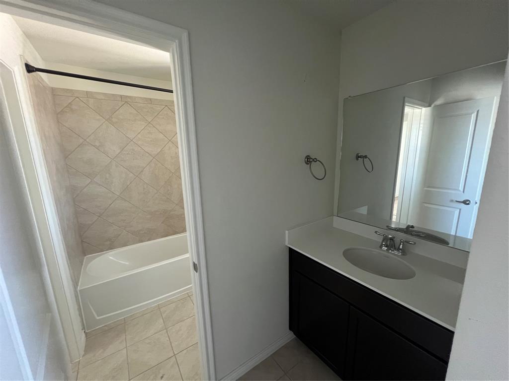 1821 Ferguson Lane McKinney, TX 75071 - Photo 25 of 26 a bathroom with a shower sink vanity and a mirror