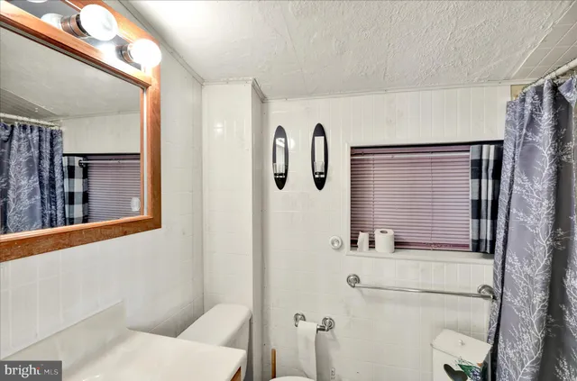 a bathroom with a sink a toilet and mirror