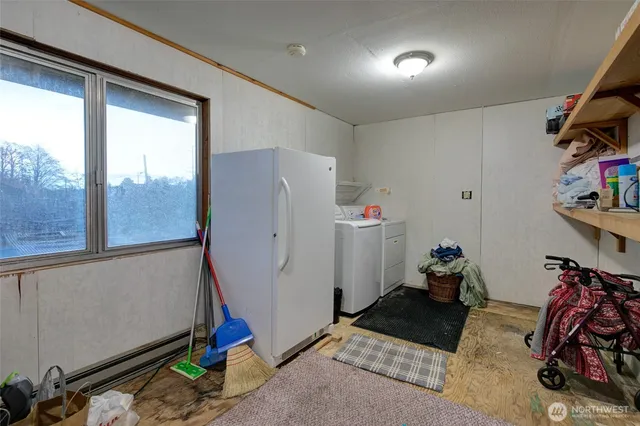 a storage room with furniture and a window