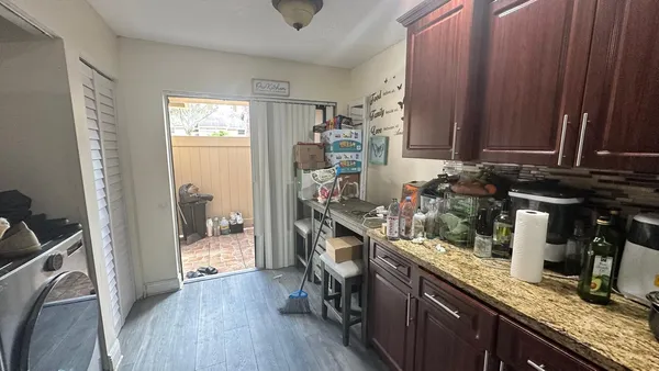 a view of a kitchen from the kitchen