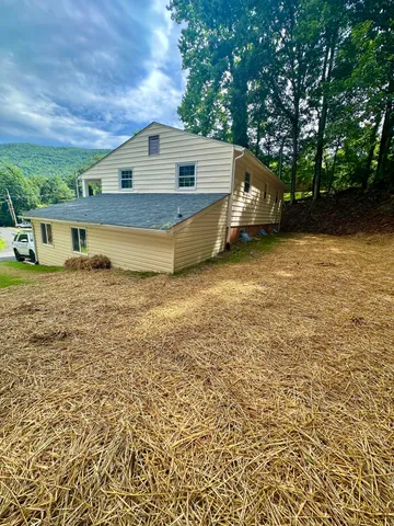 a view of a yard with a tree