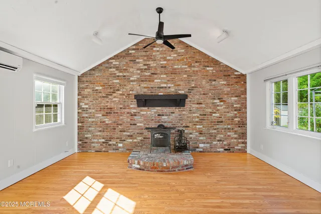 a view of a fireplace in the room