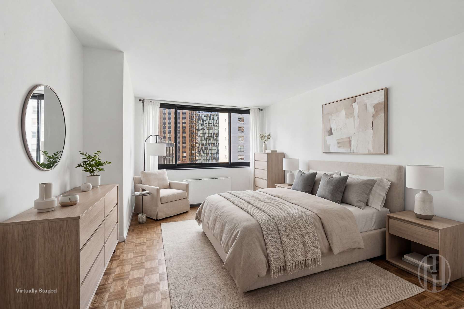 2000 Broadway, Unit 7H Manhattan, NY 10023 - Photo 6 of 13 a bedroom with a bed a mirror and a window
