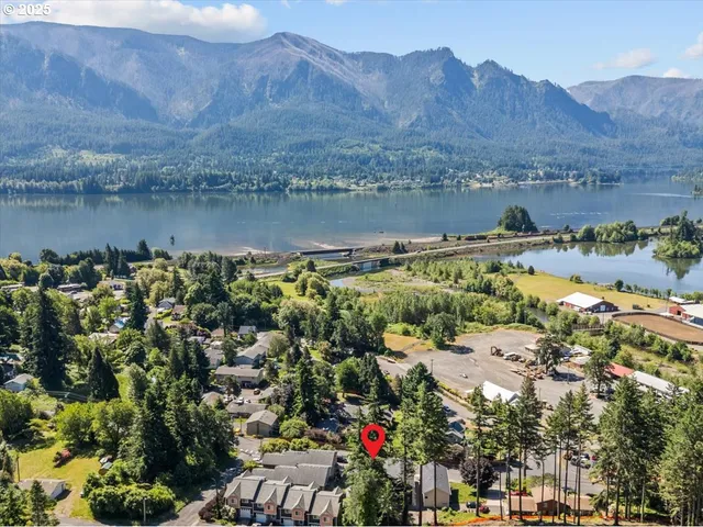 a view of a lake with a mountain in the background