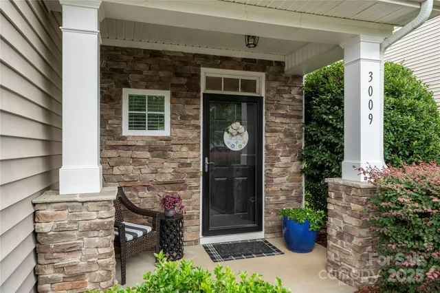 a couple of potted plants in front of door