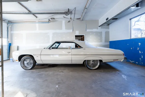 a car parked in a garage