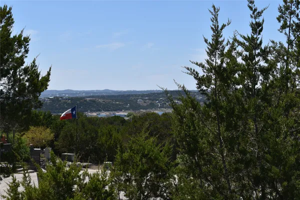 a view of a city with lush green forest