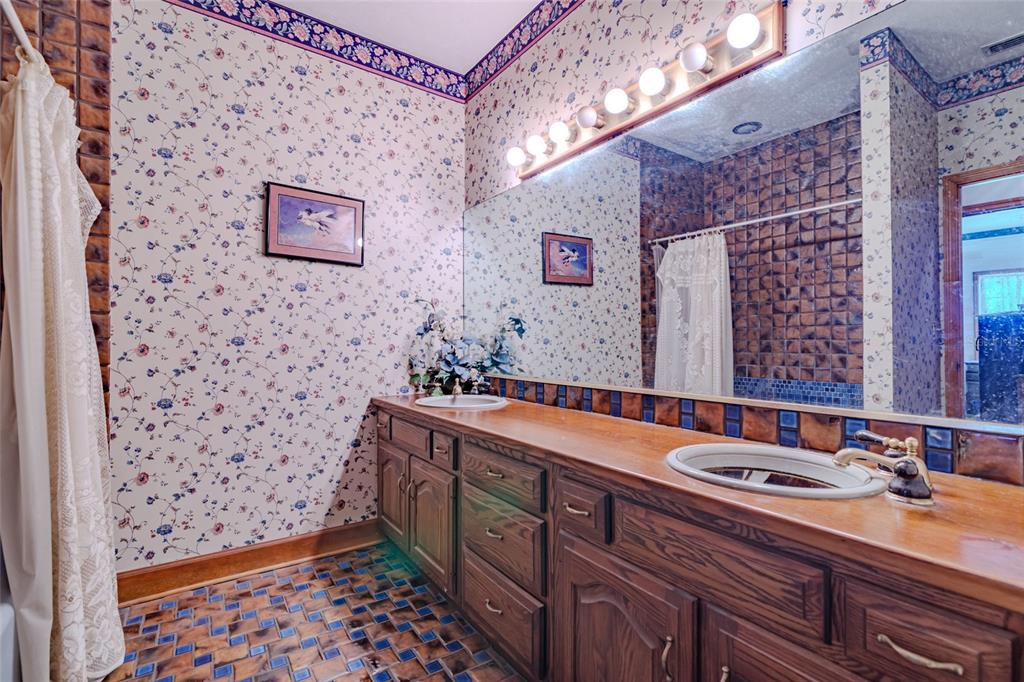 15795 Northwest 86th Avenue Reddick, FL 32686 - Photo 58 of 83 a bathroom with a sink a mirror and a shower