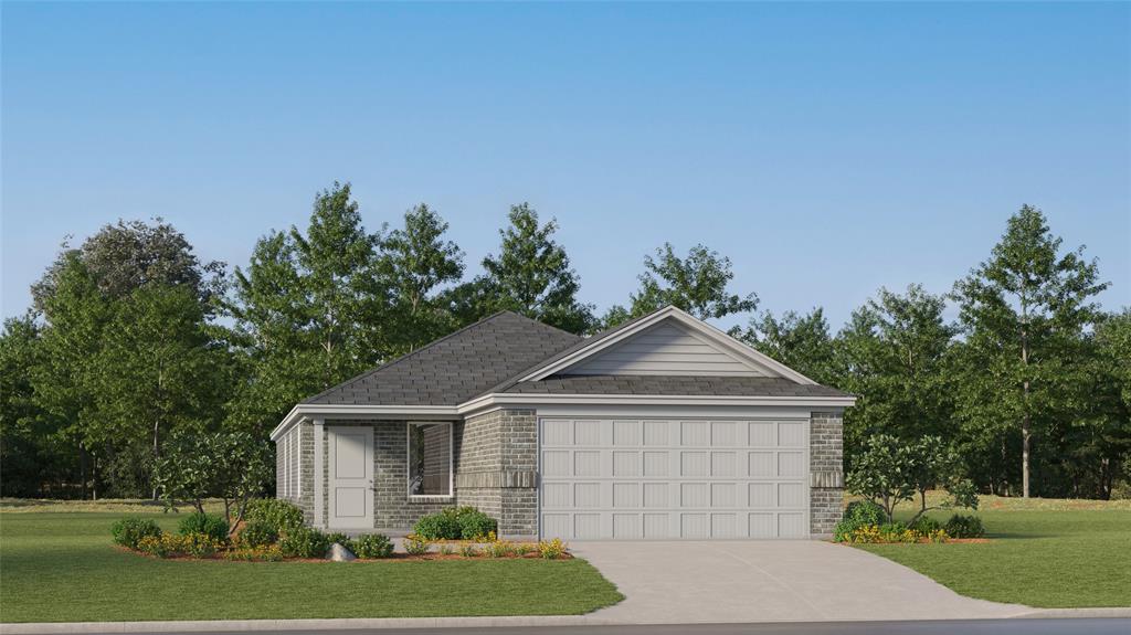 14237 Coness Street Pilot Point, TX 76258 - Photo 1 of 1 Ranch-style home with a garage, a front lawn, concrete driveway, and brick siding