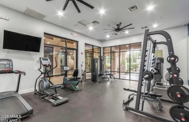 a view of a room with gym equipment
