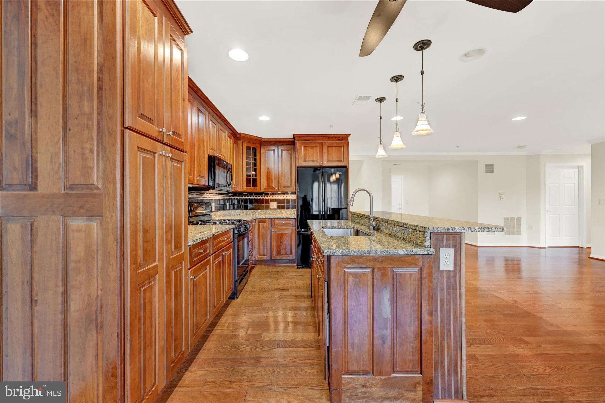 12236 Roundwood Road, Unit 104 Lutherville-Timonium, MD 21093 - Photo 9 of 27 a kitchen with stainless steel appliances granite countertop a refrigerator a stove and a sink with wooden floor