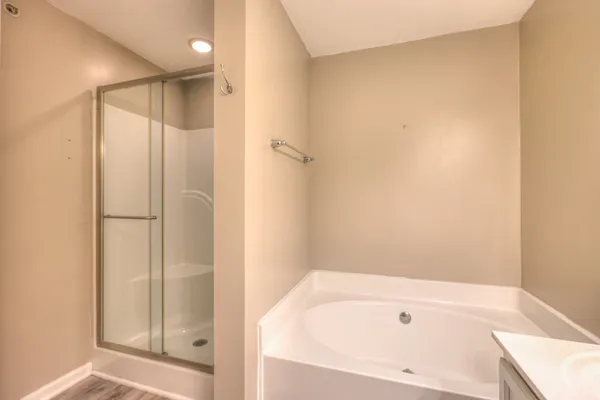 a bathroom with a bathtub