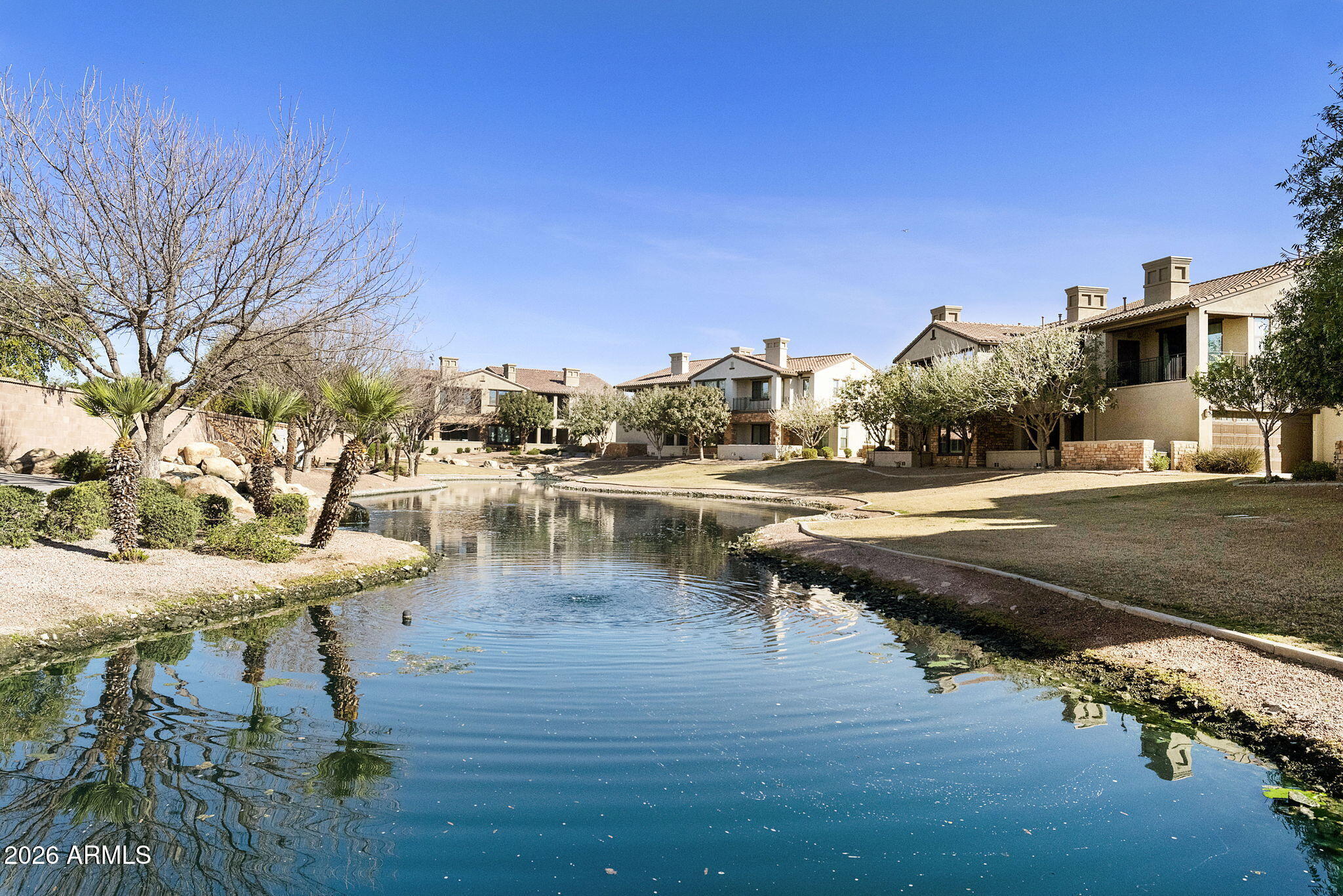 4777 South Fulton Ranch Boulevard, Unit 1086 Chandler, AZ 85248 - Photo 44 of 67 a view of a lake with a yard and large trees