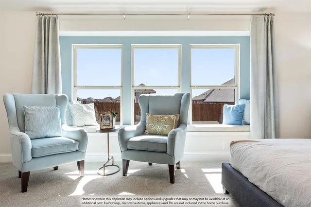 a living room with furniture a rug and a window