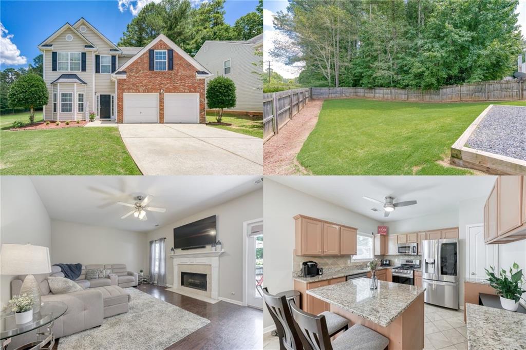 a view of a house with a backyard