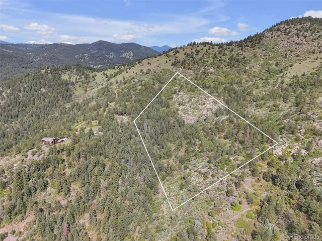 a view of a dry yard with mountains in the background
