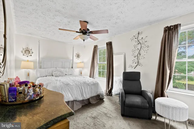 a bedroom with a bed couch and a window