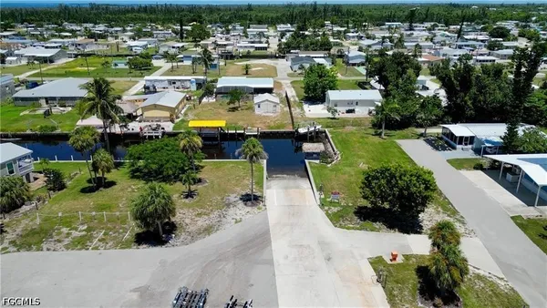 an aerial view of a house with a garden