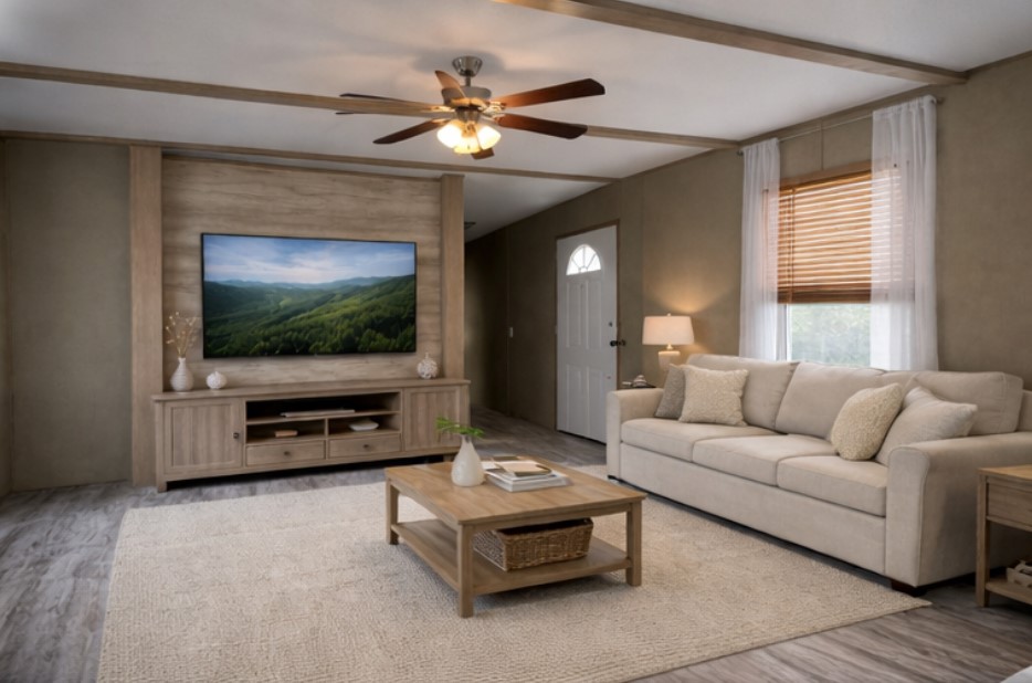 a living room with furniture and a flat screen tv