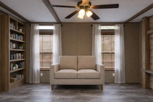 a living room with furniture and a window