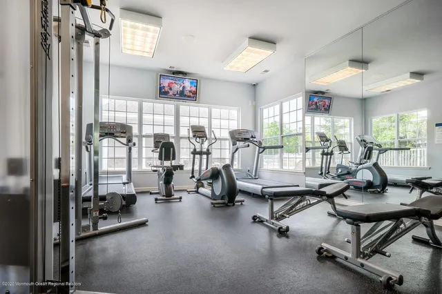 a view of a room with gym equipment