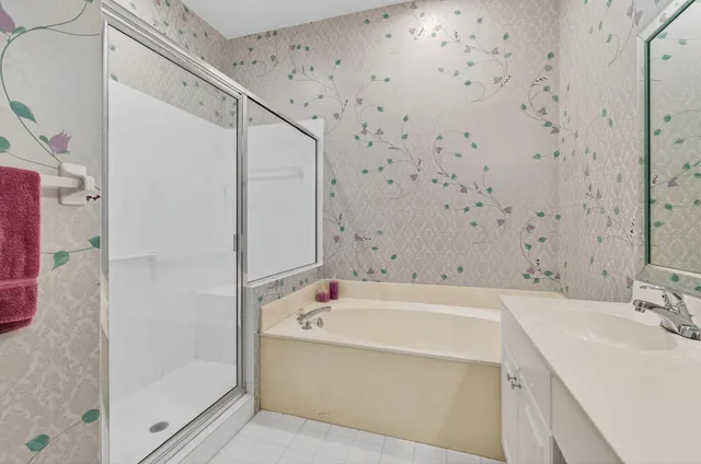 a view of a garden with a fountain