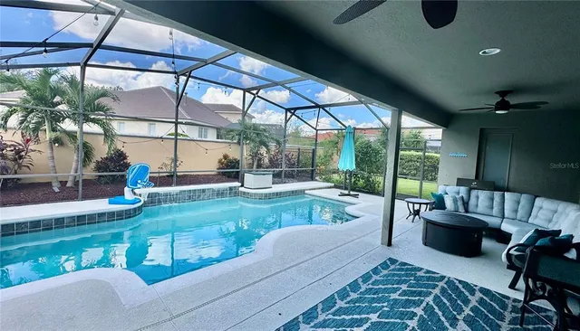 a view of swimming pool with patio