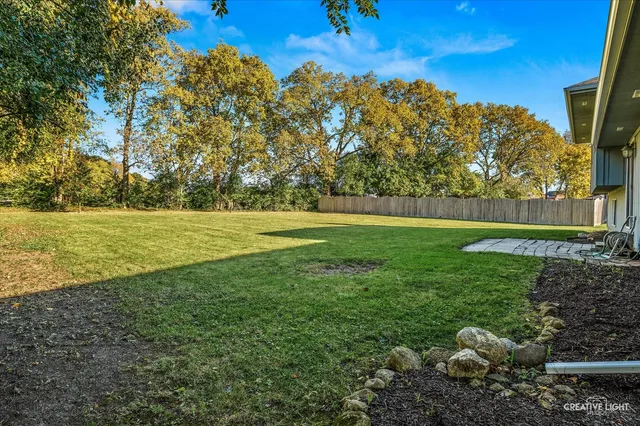 a view of a field with an trees