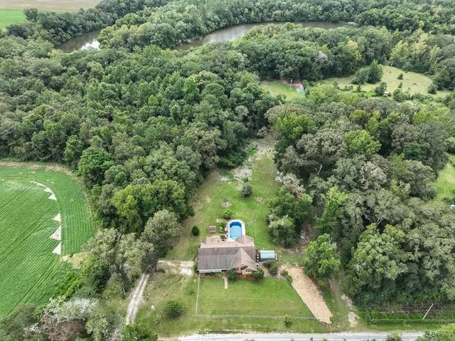 an aerial view of a house
