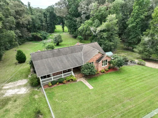 an aerial view of a house